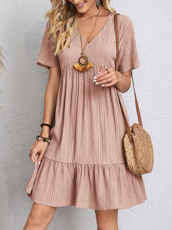 V-neck Short Sleeve Dress Summer Fashion Casual Loose Ruffled Dresses Beach Clothing Women - Image 4